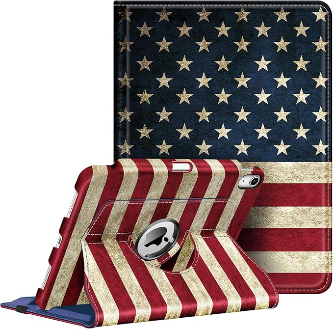 Fintie Rotating Case for iPad Air 11-inch M4/M3/M2 (2026/2025/2024), iPad Air 5th (2022) / 4th Generation 10.9 Inch - 360 Degree Rotating Protective Stand Cover with Pencil Holder, US Flag