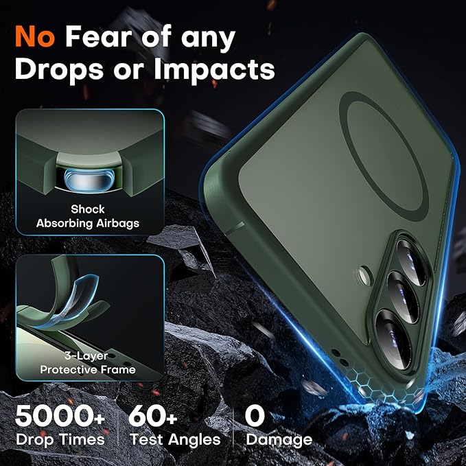 TOCOL Magnetic for Samsung Galaxy S25 Case, Upgraded Full Camera Protection, Compatible with Magsafe, Drop Protection Slime Clear Back Cover for Samsung Galaxy S25 6.2-Inch (Alpine Green)