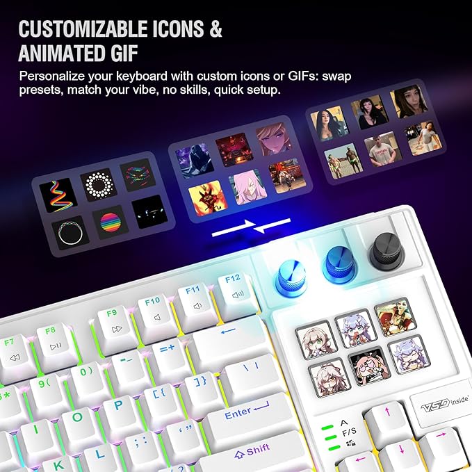 K1 Pro Macro Keyboard, Wired Only Full-Key Programmable On-Board Keypad, Custom Gaming Streaming Mechanical Keyboards with Screen & Knob, Gasket, RGB Backlit, Hot Swappable Shortcut Pad