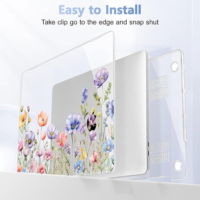May Chen for MacBook Pro 16 inch A2141 2020 2019 Release, Screen Protector & Keyboard Cover Plastic Soft-Touch Case for MacBook Pro 16-inch with Touch Bar & Touch ID - Watercolor Wild Flowers