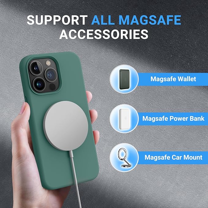OTOFLY for iPhone 13 Pro Case [Compatible with MagSafe] Full-Body Silicone Shockproof Slim Thin Phone Case for iPhone 13 Pro 6.1 inch (Midnight Green)