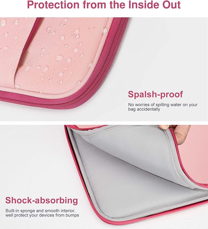 Dadanism 9-11" Tablet Sleeve Padded Carrying Case with Handle for iPad A16 11", iPad 10th Gen/Air5/4 10.9", iPad Air M4/Pro M5 11", iPad 9/8/7th Gen 10.2", Galaxy Tab A11+ 11", Remarkable 2, Pink
