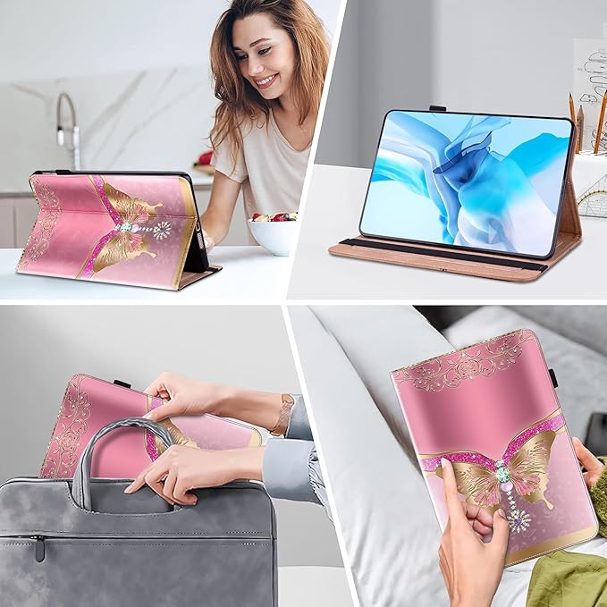 Case for iPad mini 7 2024 (A17 Pro) / Mini 6 2021, Mini 7th/6th Generation Case 8.3 inch, Multi-Angle Viewing Premium PU Leather Cover with Card Slot - Pink Butterfly