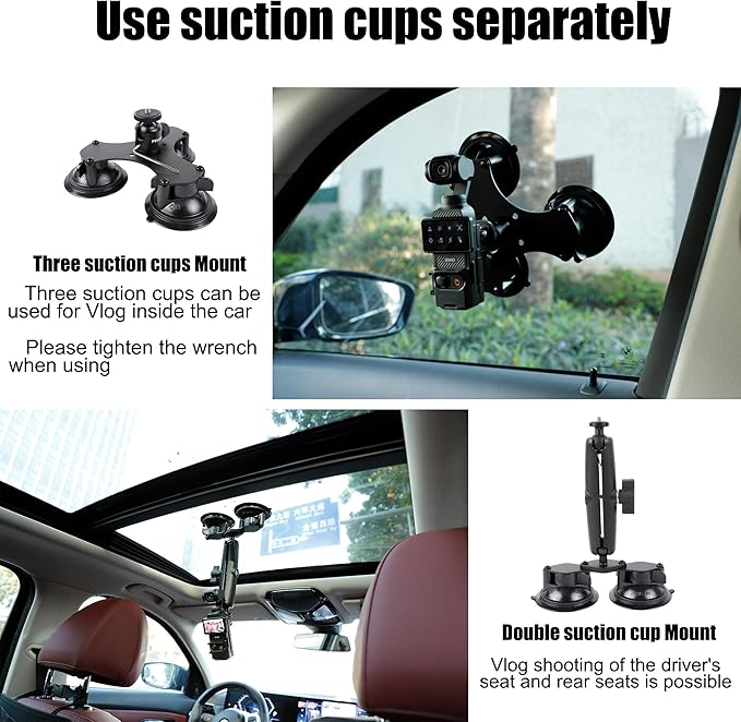 PellKing 5-Suction Cup Car Mount for DJI Osmo Pocket 4 3,Low-Altitude Aerial Shots Vibration-Dampening Car Shooting Rig Compatible with GoPro 13 12 11 10,GoPro MAX 2,DJI OSMO Action Cameras
