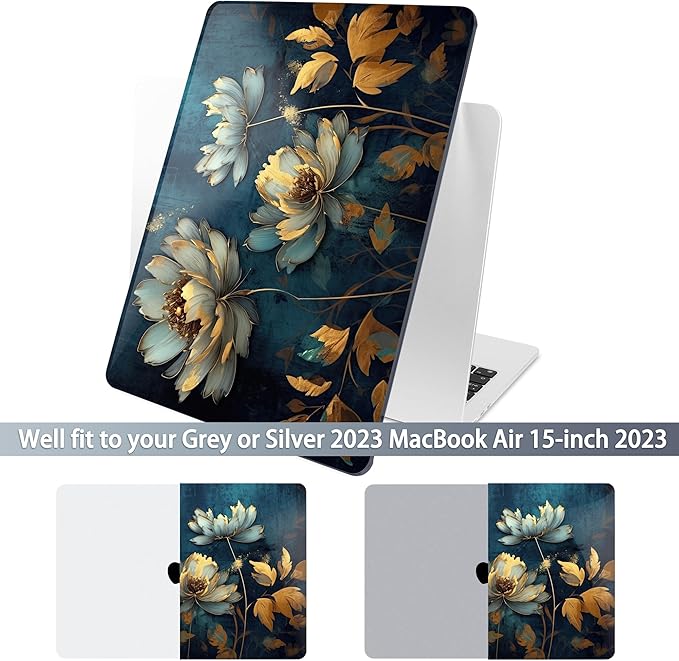Batianda Premium Case for New MacBook Air 15 inch with M5 M4 M3 M2 Chip 2026 2025 2024 2023 Release, Designed Ultra-Slim Hardshell & Keyboard Cover & Screen Protector 4-in-1 Bundle, Blooming Flowers