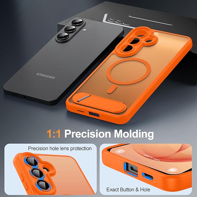 Magnetic for Samsung Galaxy S26+ Plus Case, [Compatible with MagSafe][Full Camera Protection][Built-in Invisible Kickstand] Translucent Matte Phone Case for S26 Plus 6.7" - Orange