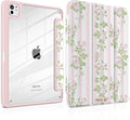 TWOLSKOO Case for iPad Pro 11-inch (M5 2025 / M4 2024), Clear Acrylic Back with TPU Bumper, Pencil Holder, Trifold Stand, Auto Sleep/Wake, Rose Vine