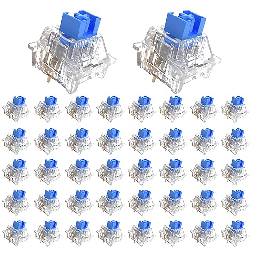 Outemu 45PCS Crystal Blue Clicky Mechanical Keyboard Switches,3-Pin Hot-Swappable Pre-Lubricated Switch with 1 Kailh Switches,Crisp Click Sound,for Gaming Keyboards & 3D Print Accessories