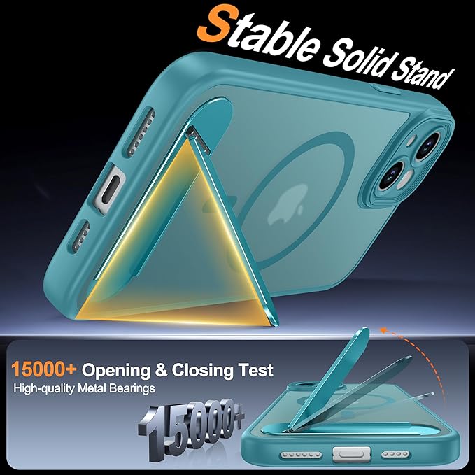 Magnetic Compatible with iPhone 15 Plus Case, [Built-in Kickstand][Full Camera Protection][Compatible with MagSafe][Anti-Fingerprint] Shockproof Phone Case for iPhone 15 Plus 6.7",L Blue
