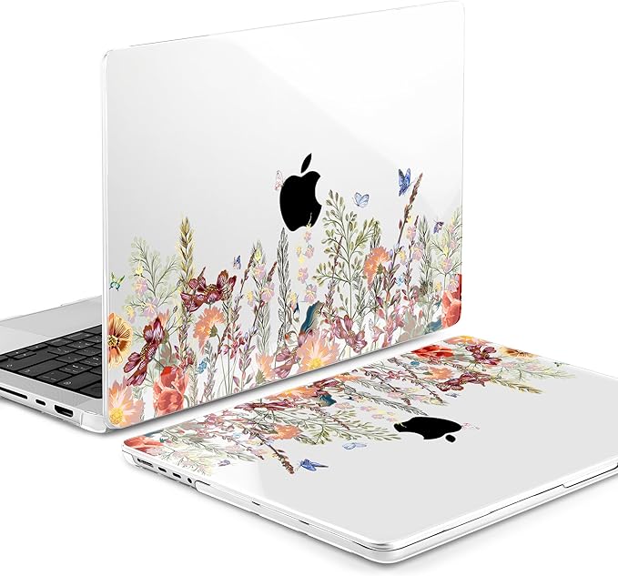 DONGKE Case for MacBook Pro 14 Inch (2026-2021 Release, M5 M4 M3 M2 M1 Pro/Max Chip), Plastic Slim Hard Shell Protective Cover with Keyboard Cover & Screen Protector, Floral Illustration