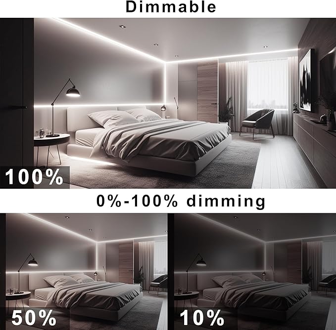 AXMOTUT 32.8ft COB LED Strip Lights 4000K Dimmable, High CRI 93+ with Power Adapter, Flexible Light Strips for Bedroom, Room, Kitchen, Mirror （Remote Control not Included）