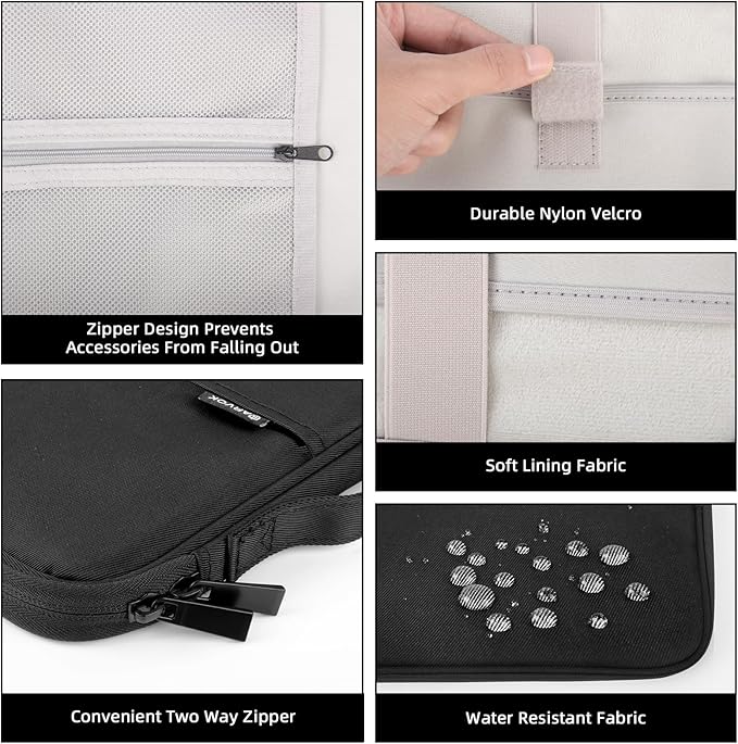 Arvok 9-11 Inch Tablet Sleeve Bag for New 11" iPad Pro M4/iPad Air M2 2024, iPad 10.9" (10th Gen), iPad Pro 11" 4/3/2, iPad Air 5/4/3 10.9"/10.5", Water-Resistant Tablet Carrying Case, Black