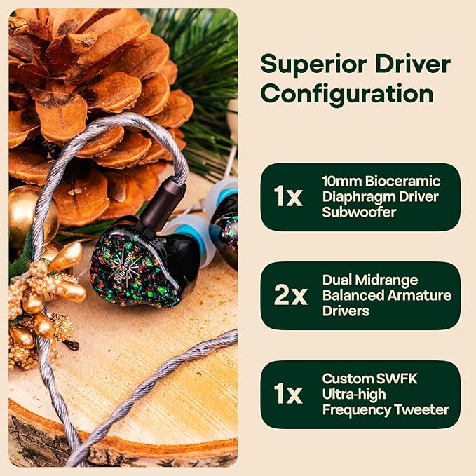Linsoul Kiwi Ears Astral 1DD+6BA Hybrid in Ear Monitor, Wired Earbuds, HiFi Studio Recording &Mixing Earphone, Portable Gaming IEMs for Professional Music Engineers Audiophiles (Green)