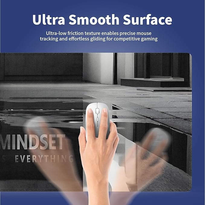 XXL Gaming Mouse Pad with Stitched Edges for Home & Office - Mindset is Everything Inspirational Quote & Cute Cat Funny Tiger Reflection, Smooth Fabric Surface Anti-Slip Base Large Desk Mat