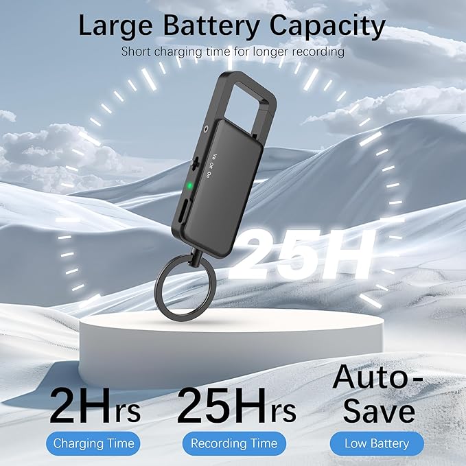 64GB Keychain Digital Voice Recorder with Playback – Mini USB-C Audio Recorder, 25-Hour Battery, Voice Activated, Noise Reduction, WAV Format, for Lectures, Meetings, Interviews, Notes