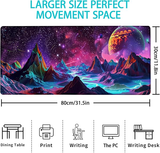 Gaming Mouse Pad, Galaxy Mountain-Themed Mouse Pad, Desk Mat, Non-Slip Rubber Base MousePads for Computers Laptop Office School Home Accessories Decor 31.5" x 11.8"