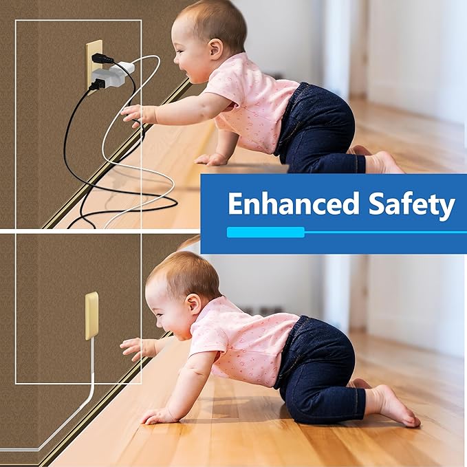 LIDER Outlet Extender with 3 Receptacles, 12W USB Type-A, and USB Type-C, Ultra-Thin Wall Plate Plug with Cord Extender, 3-Outlet Power Strip, Flat-Face, Slim Design, ETL-Listed, 3ft Cord, Gold