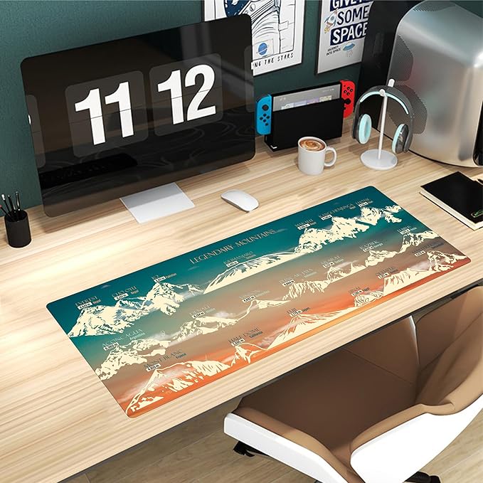 Mountain Desk Mat - XL Mouse Pad with Legendary Mountains Design - Extended Large Desk Mat for Keyboard and Mouse - Non-Slip Nature-Themed Workstation Pad