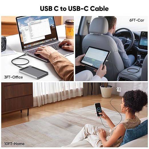 USB C Portable Monitor Cable 6FT 2-Pack, USB 3.2 Gen 2x2 Cable Support Data Transfer 20Gbps, Fast Charging 100W, 5K,4K@144Hz Video for VR,Phone,Laptop,iPad, ARZOPA,KYY,Protable Monitor,Docking Station