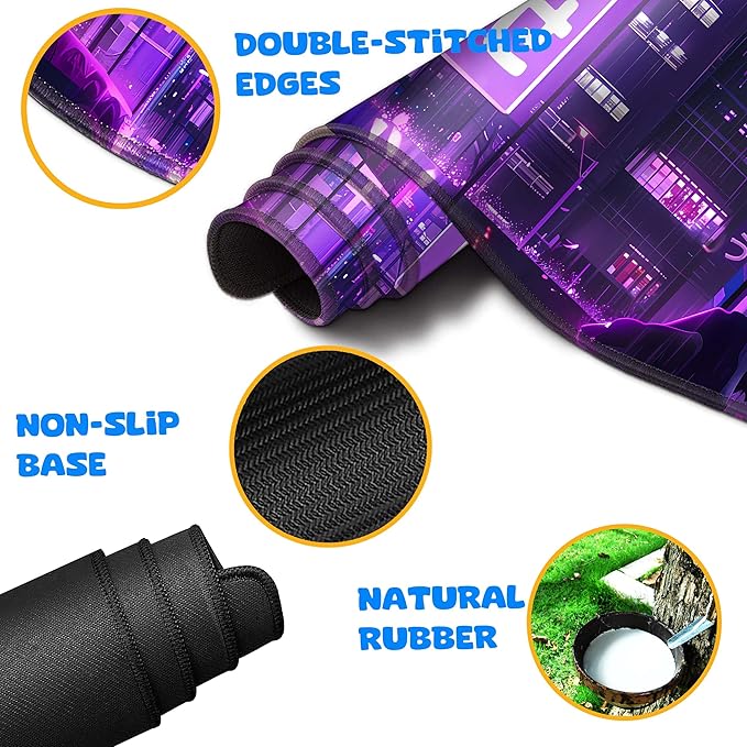 4-Piece Extended Large Mouse Pad Set for Women Men with Purple Anime Design Includes 35.4 x 15.7 XXL Large Mouse Pad Keyboard Wrist Rest Mouse Wrist Support and Coaster for Office Home