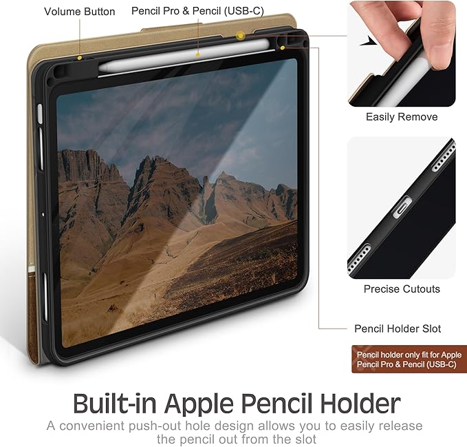 KingBlanc Case for iPad Air 13-inch M4/M3/M2 (2026/2025/2024) with Pencil Holder, Vegan Leather Cover, Auto Wake/Sleep, Multi-Angle Stand for Viewing & Drawing, Pencil Pro & USB-C Compatible, Beige