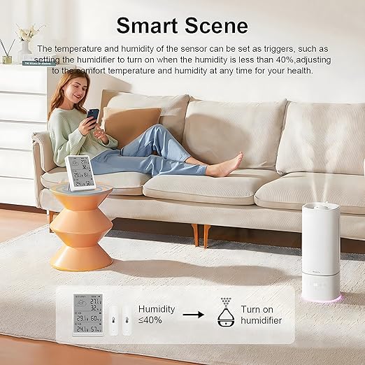 WiFi Thermometer Hygrometer Sensor, Temperature and Humidity Monitoring via app, 100m Range, Compatible with Alexa (4 sensors + basestation)