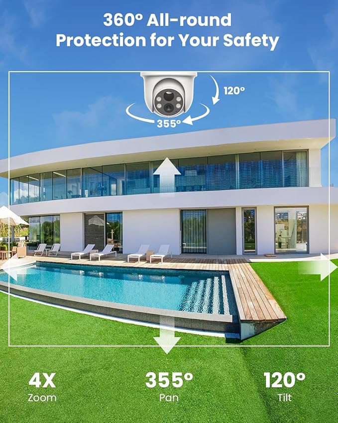ieGeek Solar Security Cameras Wireless Outdoor, 2K 2.4G WiFi Camera with Solar Panel and Battery Powered, Color Night Vision with Spotlight, 360° PTZ, 2-Way Audio, PIR Motion Sensor, no Subscription