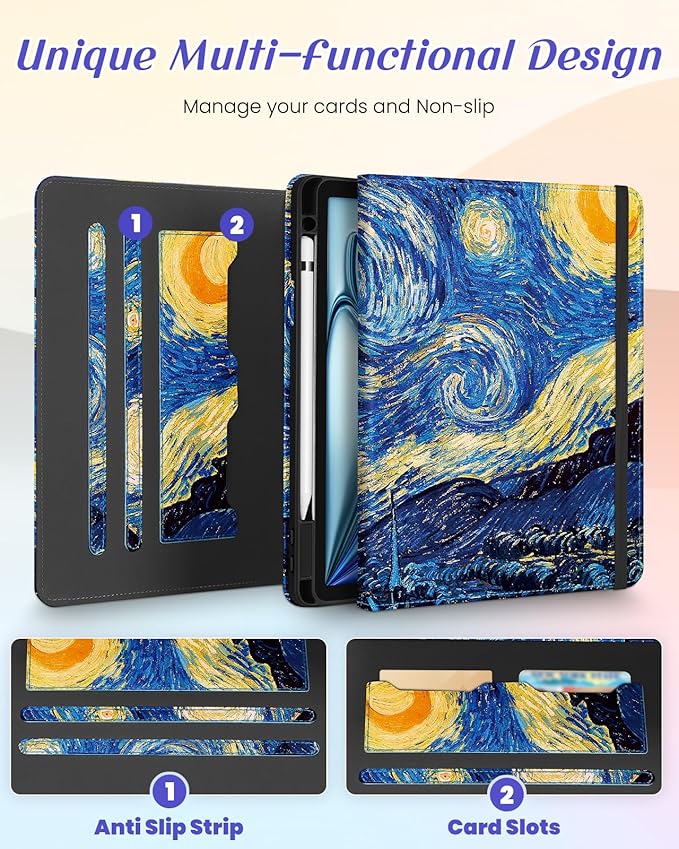Kidcube for iPad Air 11 Inch Case M3/M2, Air 5th/4th Generation Cases 10.9'', Pro 11'' 2020 - Women Girls Aesthetic Cute Rotating Stand Folio Cover with Pencil Holder & Card Slot Cool Unique Teens
