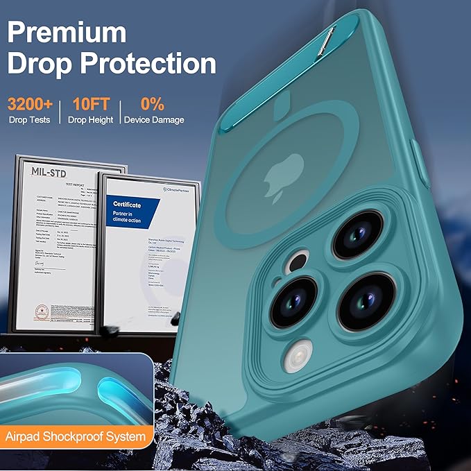 Magnetic Compatible with iPhone 13 Pro Case, [Built-in Kickstand][Full Camera Protection][Compatible with MagSafe][Anti-Fingerprint] Shockproof Phone Case for iPhone 13 Pro 6.1",Lake Blue