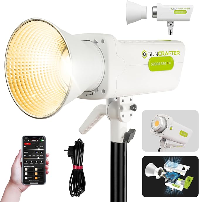 S200BPro 200W COB LED Video Light, 310W Max Bi-Color 2700K-6500K, 39,000 Lux@1m, CRI97+ TLCI99+ for Photography Video YouTube Live Streaming, Smart App Control
