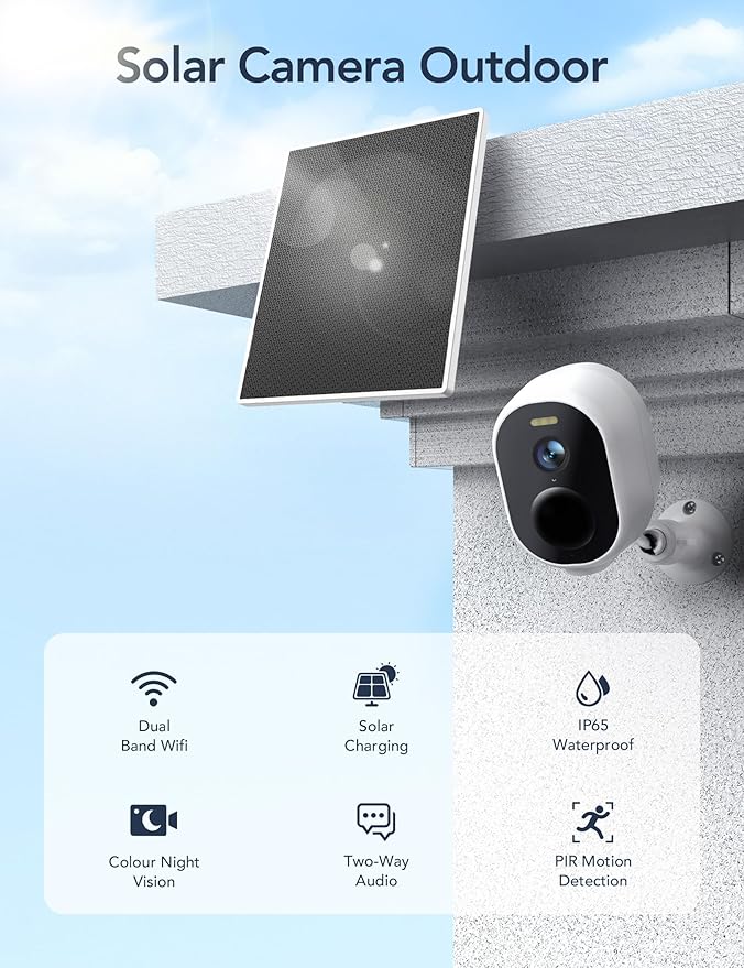 GNCC 2 Pack Solar Camera Outdoor Wireless, 5G & 2.4GHz WiFi, 2K Battery Cameras for Home Security, Color Night Vision, AI Detection, Siren Alarm, 2-Way Talk, Waterproof, Cloud Subscription/SD Storage