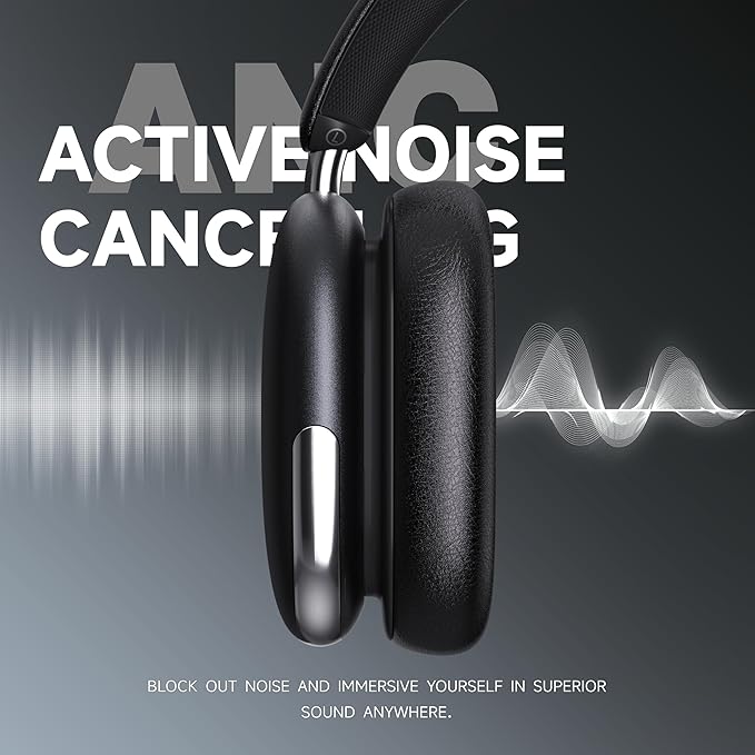 Freepods Over-Ear Bluetooth Headphones with Mic,120 Hour Playtime Active Noise Cancelling,Hi-Res Audio,Wireless ANC Headset, Android Compatible - Black