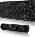 Topographic Gaming Mouse Pad Large Desk Mat,Black Mouse Pad Gaming Desk Pad,31.5 x 11.8 Keyboard Pad Minimalist Mouse Pads for Desk,Extended Mouse Mat Mousepad with Non-Slip Base and Stitched Edge