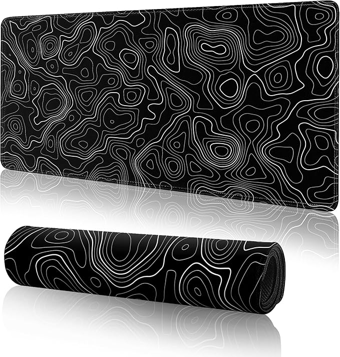 Topographic Gaming Mouse Pad Large Desk Mat,Black Mouse Pad Gaming Desk Pad,31.5 x 11.8 Keyboard Pad Minimalist Mouse Pads for Desk,Extended Mouse Mat Mousepad with Non-Slip Base and Stitched Edge