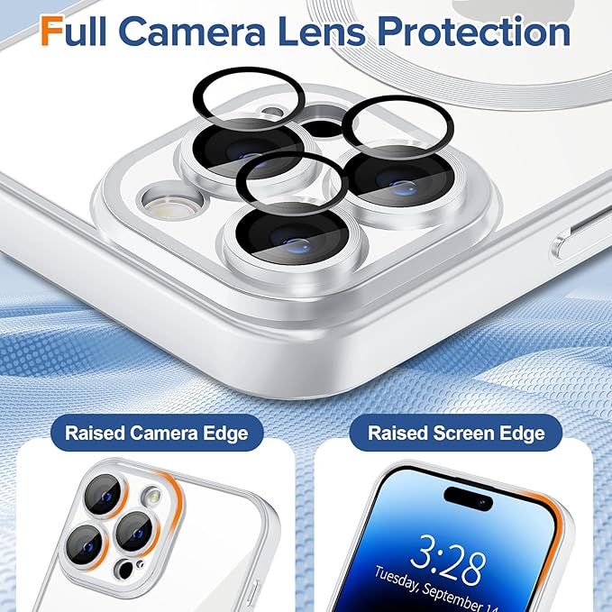 Hython Magnetic Clear for iPhone 14 Pro Max Case with Camera Lens Protector [Compatible with MagSafe] Plating Edge Slim Soft TPU Cover Protective Phone Case for iPhone 14 Pro Max 6.7", Matte Silver