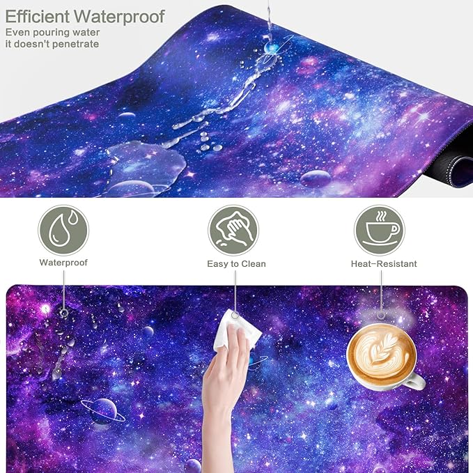 Cyberpunk Space Large Gaming Mouse Pad, Purple Cyberpunk Universe Mouse Pad Cyberpunk Planet Cosmic Desk Mat Anime Desk Pad Mousepad XXL Extended Keyboard Mat Mouse Mat, Waterproof, 31.5x15.7 in