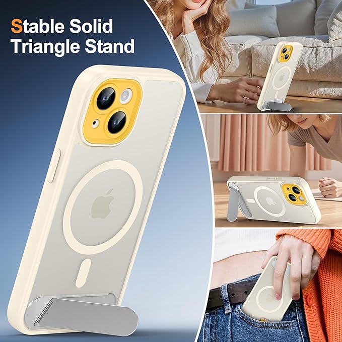 Magnetic Compatible with iPhone 15 Case, [Built-in Invisible Kickstand][Compatible with MagSafe][Full Camera Protection] Translucent Matte Phone Case for iPhone 15 6.1"