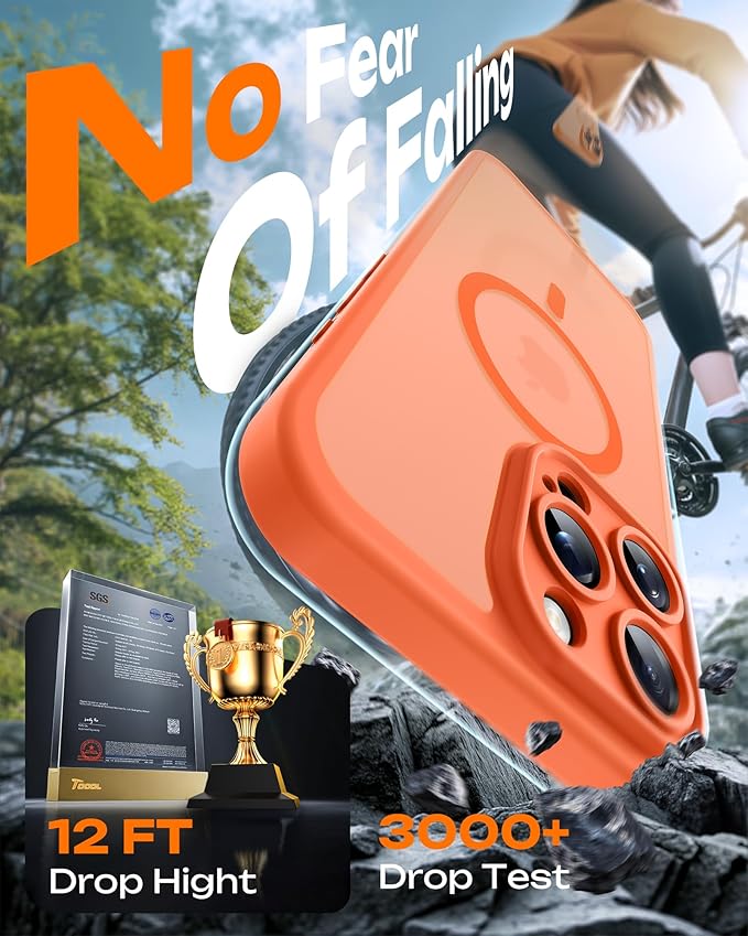 TOCOL for Phone 16 Pro Case, Compatible with Magsafe Charger, Full Camera Protection, Drop Protection, Translucent Matte Phone Case for iPhone 16 Pro 6.3 inch (Orange)