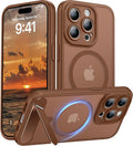 Magnetic Compatible with iPhone 15 Pro Case, [Built-in Kickstand][Full Camera Protection][Compatible with MagSafe][Anti-Fingerprint] Shockproof Phone Case for iPhone 15 Pro 6.1",Brown