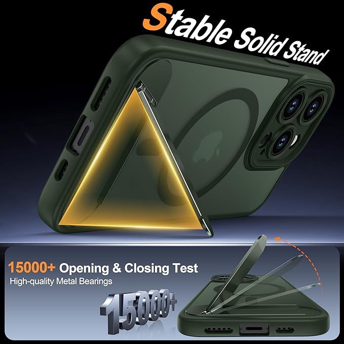 Magnetic Compatible with iPhone 13 Pro Case, [Built-in Kickstand][Full Camera Protection][Compatible with MagSafe][Anti-Fingerprint] Shockproof Phone Case for iPhone 13 Pro 6.1",Green