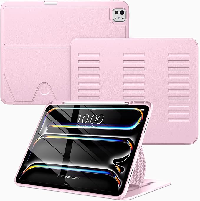 VIKESI Case for iPad iPad Pro 13-inch M5 or M4 Released in 2025 or 2024,Multiple Angles Magnetic Stand Cover,Shockproof Soft Back,Pencil Holder,and Auto Sleep/Wake,Pink