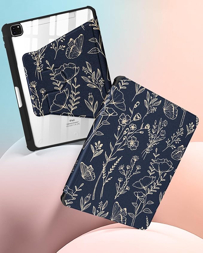 Uppuppy for iPad Air 11 inch Case, Air 5th/4th Generation 10.9, Pro 11'' Case Women Girls for Apple Pencil Holder Cute Flower Floral Rotating Folio Cover for Apple iPad Air 4/5 (2020/2022)/Pro 11"
