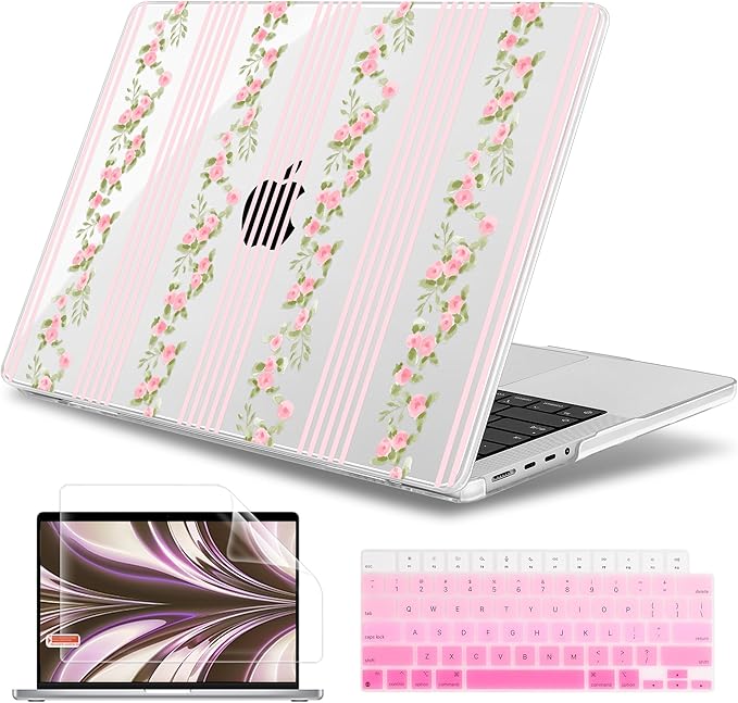 May Chen for 2026 MacBook Pro 14-inch M5 M4 M3 M2 M1 Pro/Max Chip, Release 2026 2025-2021, Model A3427 A3426 A3434 A3112 A3401 A3185, Plastic Hard Shell with Keyboard Cover, Flora l& Stripes