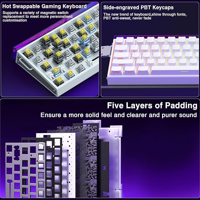AULA Hero 68 HE 60% Gaming Keyboard Wired, Hall Effect Magnetic Switch Keyboard with Adjustable Actuation, Fast Trigger Mode, 8K Hz Polling Rate, 0.125ms Latency,Side Printed PBT Keycaps, RGB Backlit