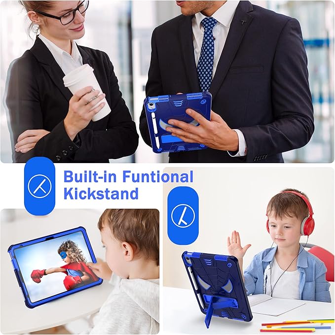 Dteck for iPad Air (3rd Generation) 2019/iPad Pro (2017 Release) Hard Shell Case 10.5" with Kickstand, Shoulder Strap/Screen Protector Film/Stylus Included, Shockproof Cute Spider Kid's Cover, Blue