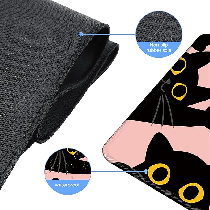 Pink Cute Cat Mouse Pad for Desk,Kawaii Mouse Pad 31.5 X 11.8 in Mouse Mat Desk Pad,Extended Keyboard Pad Large Desk Mat Pink Mousepad with Non-Slip Base and Stitched Edge for Gaming Home Office