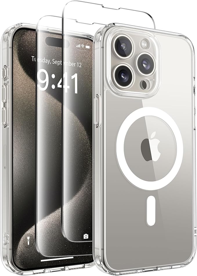 CAPRARO Magnetic for iPhone 15 Pro Max Case, [Compatible with MagSafe] [Full Camera Protection] Shockproof Protective Slim Translucent Matte Phone Case for iPhone 15 Pro Max 6.7'', Clear