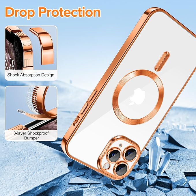 Hython Magnetic Clear for iPhone 11 Pro Case with Camera Lens Protector [Compatible with MagSafe] Luxury Plating Edge Slim Soft TPU Cover Protective Phone Case for iPhone 11 Pro 5.8", Orange