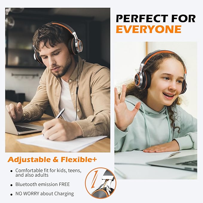 AILIHEN Kids Headphones, Headphones Wired with Microphone and Volume Control Folding Stereo Corded On-Ear 3.5mm Headset for Boys Girl Cellphones Tablets Chromebook Laptop Computer (Black/Orange)