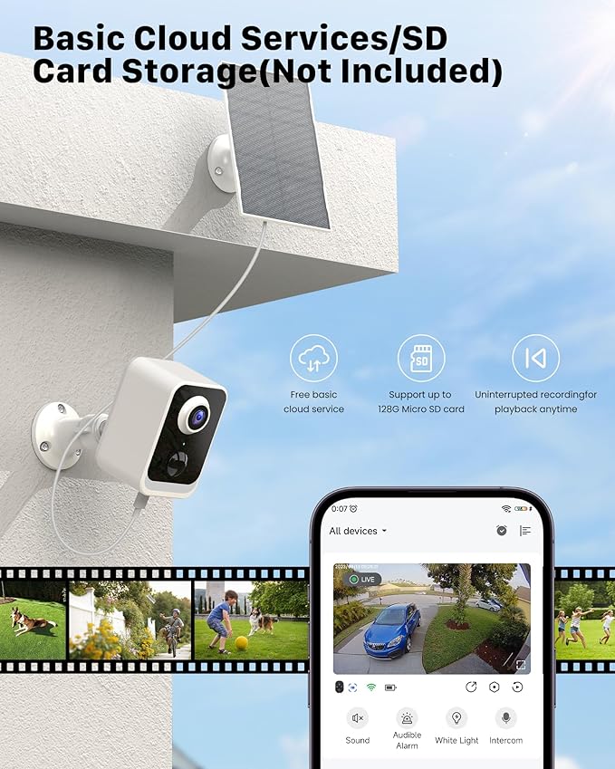 PEEIPM Security Cameras Wireless Outdoor Solar: Battery Power Cameras for Home Security WiFi Seguridad Camara System Kit Surveillance Monitor with Motion Sensor Flood Light Alarm & Color Night Vision